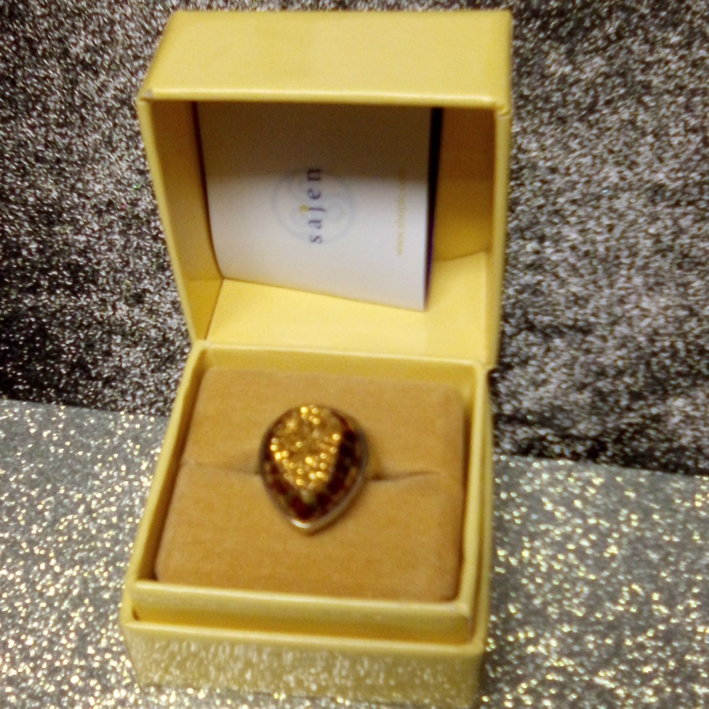 Sajen silver window druzy astral leopard gold solitaire ring